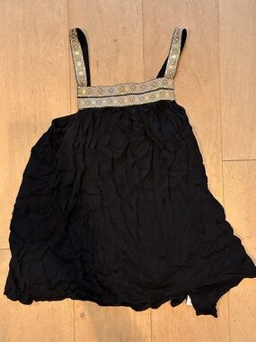 Atmosphere Black Crinkle Dress Embroidered Strap Boho